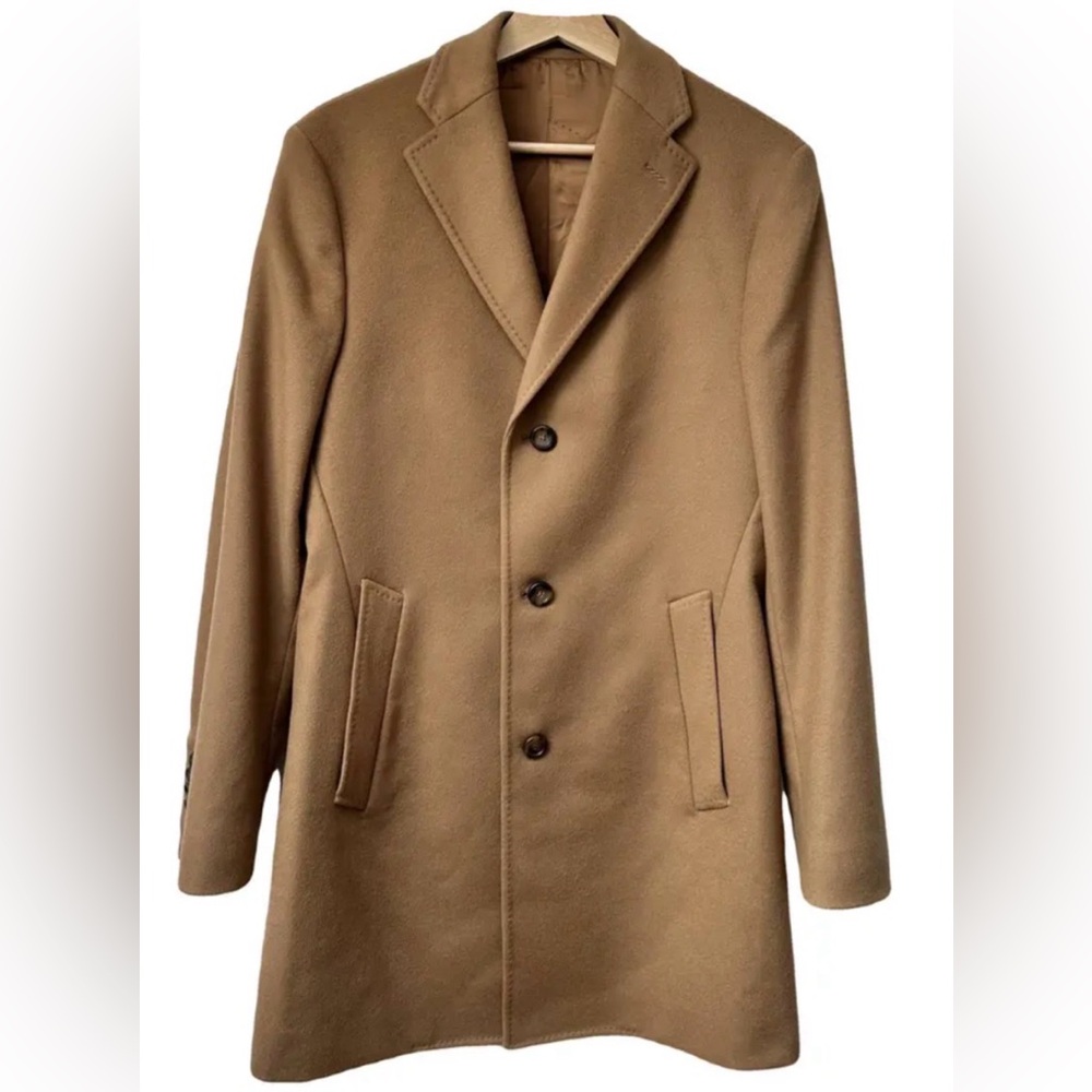 Massimo Dutti Men’s Cashmere Wool Coat Blend Tan Camel Beige